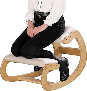 Predawn Ergonomic Kneeling Chair, Rocking Chair Stool, Knee Chair, Posture Chair for Home Office Meditation Wooden & Linen Cushion-Office Desk Chair for Back Neck Pain Relief & Improving (White Oak)