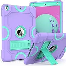for iPad 9th Generation Case, iPad 8th 7th Generation Case, iPad 10.2 Inch 2021/2020/2019 Case, Heavy Duty Rugged Shockproof Protective Cover with Kickstand for Kids Boys Girls Purple/Green