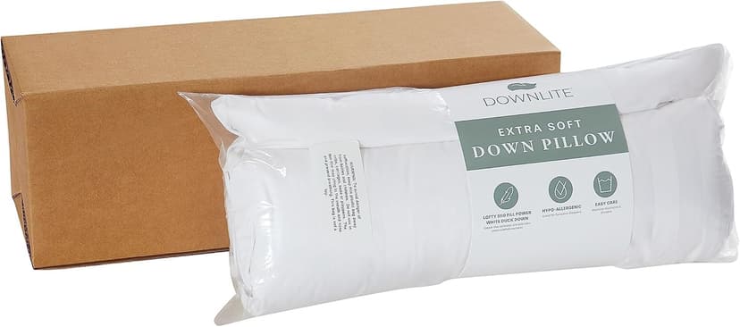 DOWNLITE Down Extra Thin, Flat & Soft Pillow for Stomach Sleepers (Hypoallergenic) (Standard/Queen)