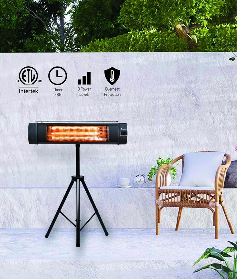 Dr Infrared Heater DR-338 Carbon Infrared Patio Heater with Tripod, Black, 23x40 Inches