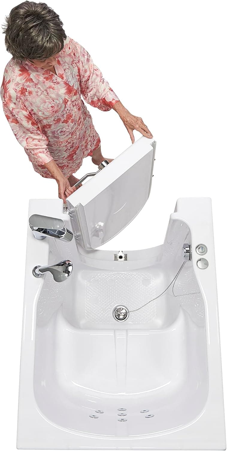 Ella Front Entry 32"x40" Acrylic Hydro Massage Walk-In Bathtub, Right Outward Swing Door, 2 Piece Fast Fill Faucet, 2" Drain