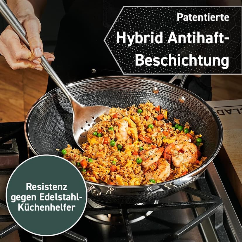 HexClad Hybrid Nonstick 12-Inch Wok, Stay-Cool Handle, Dishwasher-Friendly, Oven-Safe Up to 900°F, Induction Ready, Compatible with All Cooktops