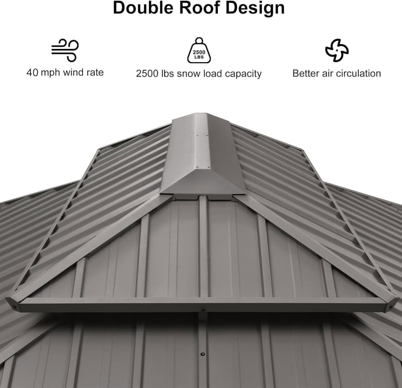 PURPLE LEAF 12' x 20' Permanent Hardtop Gazebo with Galvanized Steel Double Roof and Aluminum Frames Outdoor Large Pavilion Gazebo for Patio Deck Garden, Netting and Curtains Included, Light Grey