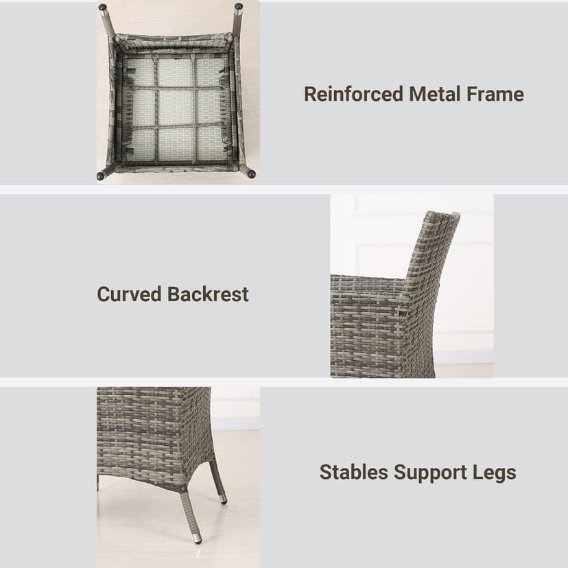 4 Piece Wicker Outdoor Furniture Set, Patio Conversation Set, Woven PE Rattan and Steel with Beige Removable Cushions for Patio, Deck, Lawn and Poolside (Hemp Gray and Beige)