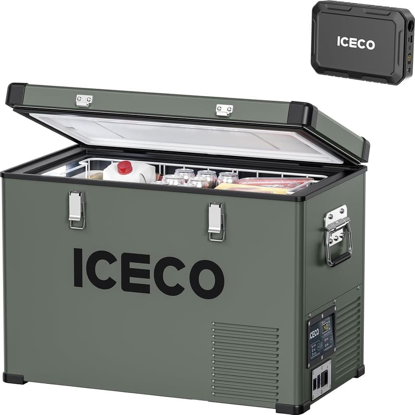 ICECO VL45 Portable Refrigerator with Battery, 47Qt/45L 12 Volt Refrigerator with SECOP, 0°-50°F 12v Fridge Freezer, 12/24VDC 110-240VAC, Electric Cooler for Car, RV, Camping| With 250Wh Battery