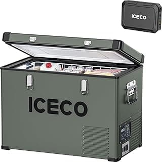 ICECO VL45 Portable Refrigerator with Battery, 47Qt/45L 12 Volt Refrigerator with SECOP, 0°-50°F 12v Fridge Freezer, 12/24VDC 110-240VAC, Electric Cooler for Car, RV, Camping| With 250Wh Battery