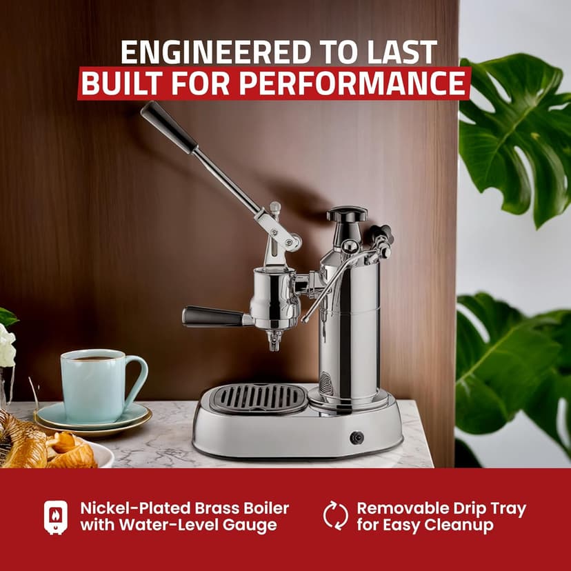 La Pavoni EPC-8 Europiccola Lever Style Espresso Machine – Chrome & Silver – Manual Espresso Maker - 0.8 L Water Capacity, Authentic Italian Craftsmanship for Home Use
