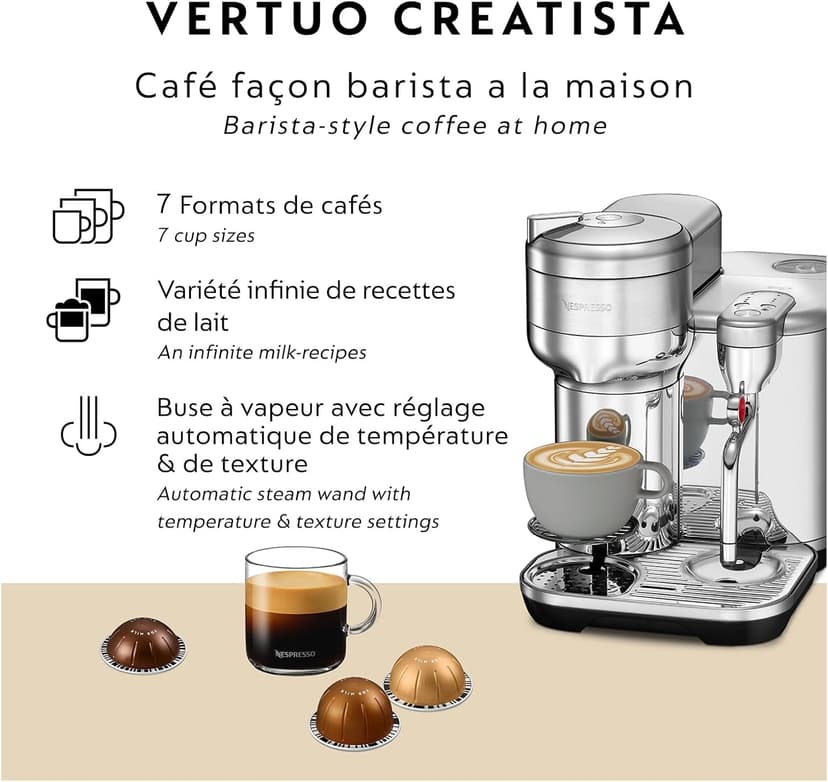 Nespresso Breville Vertuo Creatista BVE850BSS, Brushed Stainless Steel