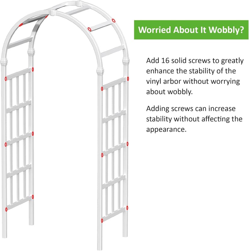 41" W x 86" H Vinyl Arbor, Vinyl Arch, Garden Arch Arbor for Outdoor, Yard, Garden, Climbing Plants - White