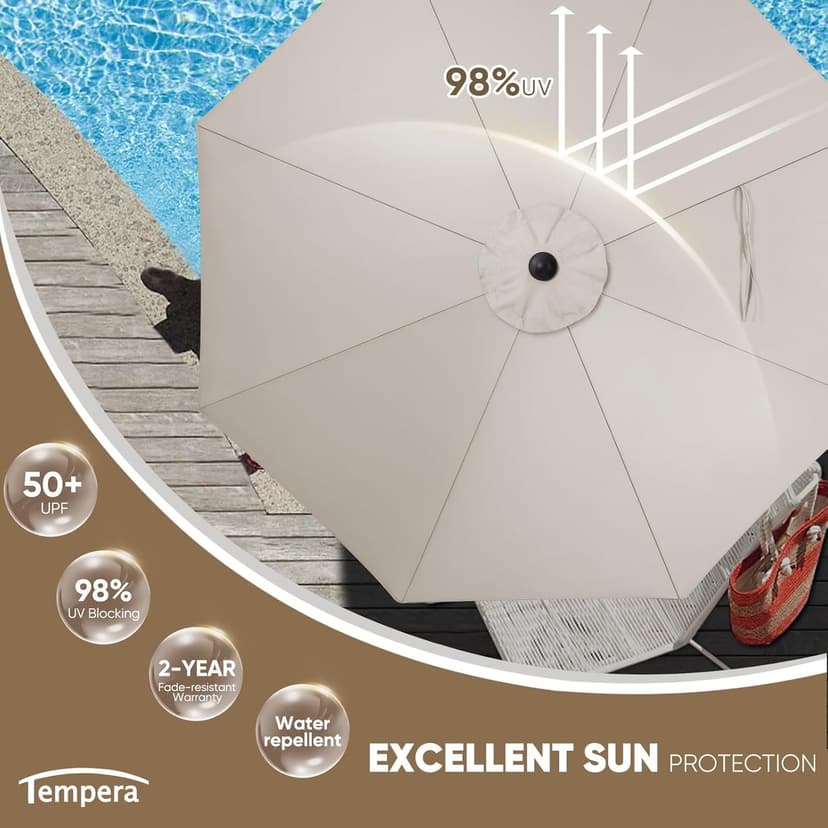 Tempera Patio Market Outdoor Table Umbrella with Auto Tilt and Crank,Large Sun Umbrella with Sturdy Pole&Fade resistant canopy,Easy to set