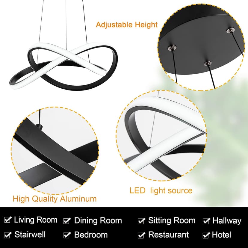 MAYNA Modern LED Pendant Light Fixture, Contemporary LED Chandelier with Irregular Ring Lights, Adjustable Modern Chandeliers for Dining Room Kitchen Entryway Living Room Bedroom, 6000K Daylight