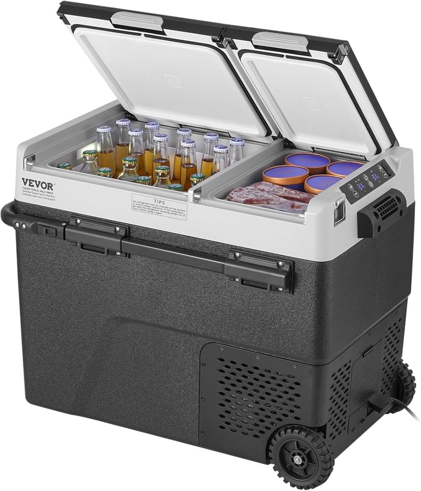 VEVOR Portable Car Refrigerator, 12 Volt Car Refrigerator Fridge, 58 L / 61.5 QT Dual Zone Portable Freezer, -4℉-68℉ Adjustable Temperature, Compressor Cooler for Home, Outdoor, Camping, RV, Car