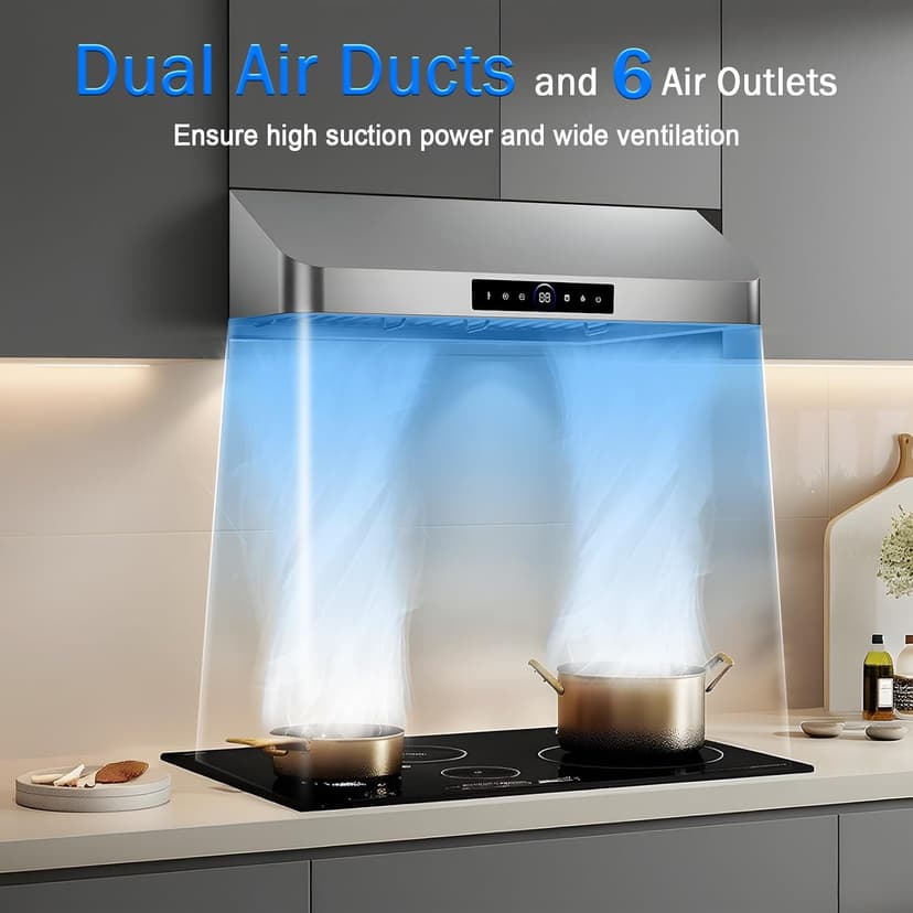 30 Inch Under Cabinet Range Hood with 1200CFM Powerful Suction,Stainless Steel Ducted Vent Hood with 4 Speeds,Smart Touch Panel, 3W LED Lights, Quiet Kitchen Exhaust Hood,18B-E30