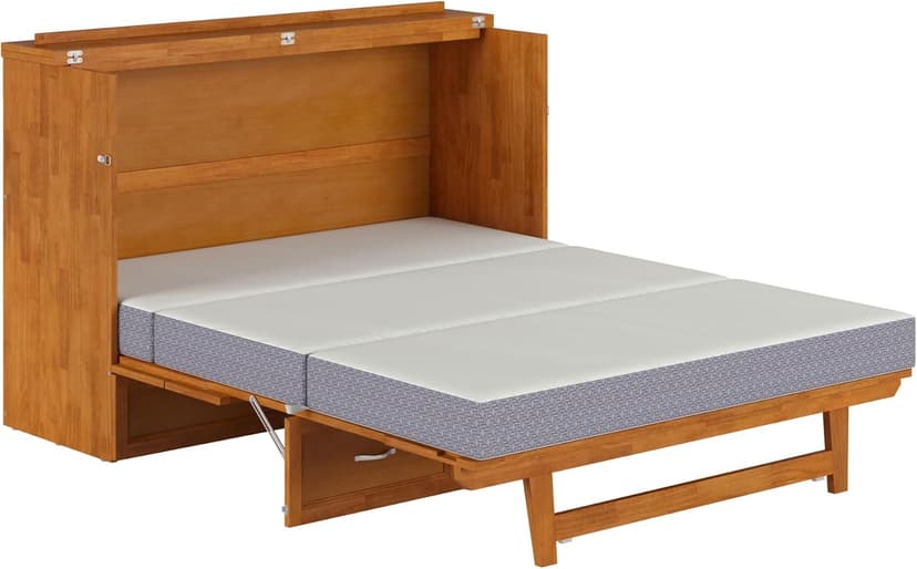 AFI, Northfield Queen Murphy Bed Chest with 6" Mattress, Storage Drawer & Built-in USB Charger, Light Toffee