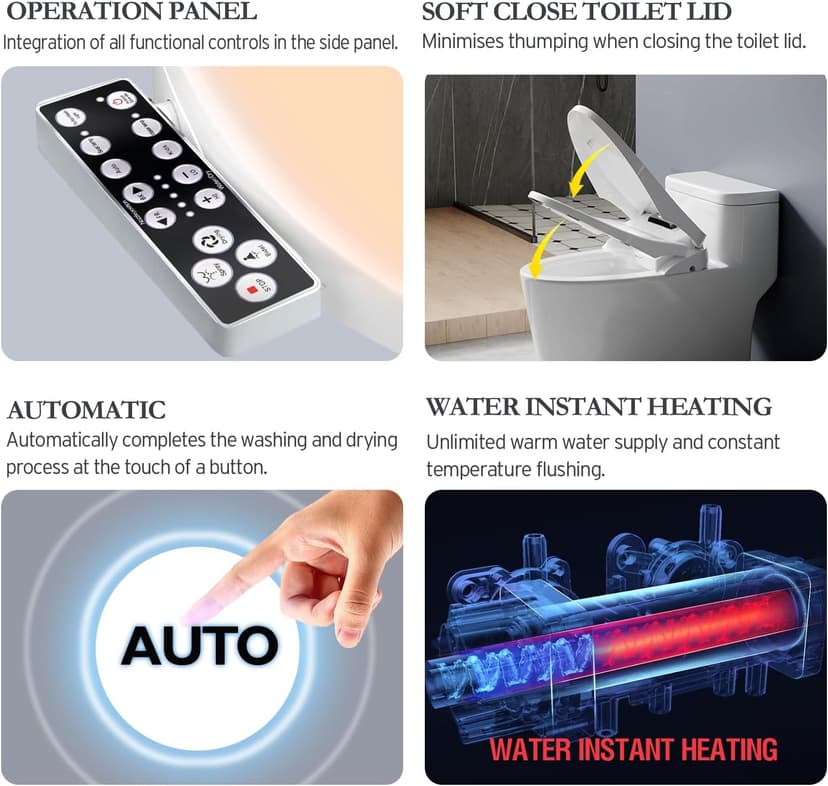 Bidet Toilet Seat Round, Unlimited Warm Water, Heated Toilet Seat, Warm Air Dryer, Rear and Feminine Washing, Soft Closed Toilet Lid, Night Light, Smart Toilet Seat with Bidet Requires Outlet
