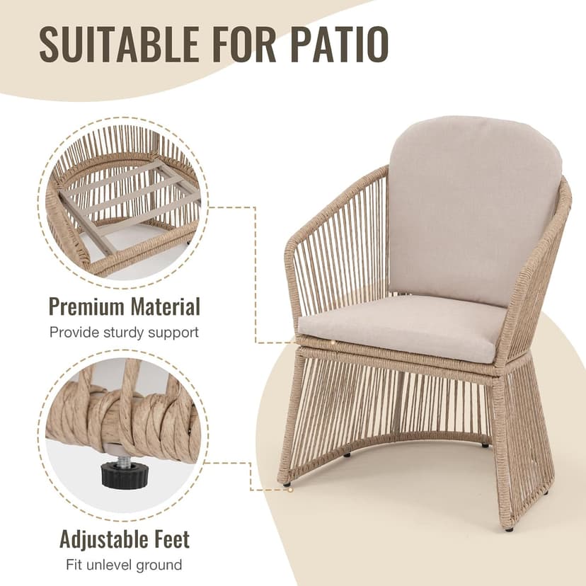 SUNSITT Patio Chairs Set of 4, Woven Wicker Outdoor Dining Chair w/Weather-Resistant Cushions, Modern Bistro Chairs Set of 4 w/Curved Armrest Beige for Garden Balcony Backyard