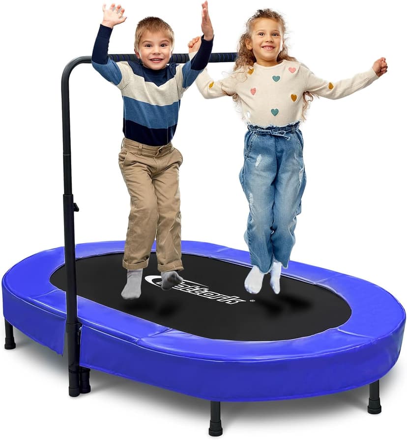 Nattork 56" Kids Trampoline Indoor, Double Trampoline with Adjustable Handle for Kids, Indoor/Outdoor Foldable Jumper, Max Load 220lbs