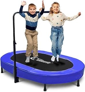 Nattork 56" Kids Trampoline Indoor, Double Trampoline with Adjustable Handle for Kids, Indoor/Outdoor Foldable Jumper, Max Load 220lbs