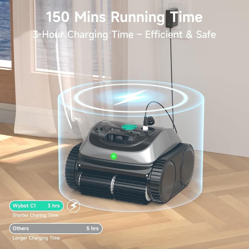 (2025 Upgrade) WYBOT C1 Pool Robot Vacuum for Inground Pools, 4-in-1 Cordless Robotic Pool Cleaner Lasts 150min, Triple-Motor up to 1,614 Sq.ft, Smart APP Support, Auto Wall & Waterline Cleaning