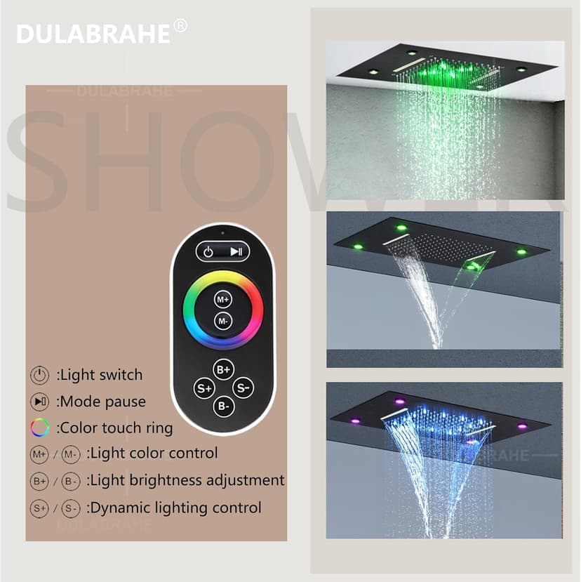 14 X 20 Inch Ceiling LED Rain Shower Head With Body Jets Large Luxury Rainfall Shower System Thermostatic Mixer Set Kit Included (Oil Rubbed Bronze)