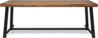Great Deal Furniture Beau Outdoor Eight Seater Wooden Dining Table, Teak and Rustic Metal Finish