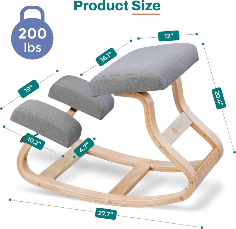 Ergonomic Kneeling Chair with 2 Knee Pads - Adjustable Height Rocking Knee Chair or for Posture for Home Office Gift Woman - Angled Kneeling Stool