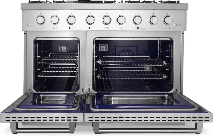 Cosmo COS-DFRL486GK 48 in. Lumin Collection 6.7 cu. ft. Double Oven Dual Fuel Range with 6 Sealed Burners, Rapid Convection, Stainless Steel