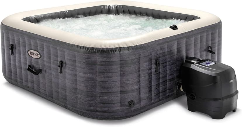 Intex PureSpa Plus Greystone Square Hot Tub 6 Person Inflatable 170 AirJet Spa Bundled with 4 PureSpa Cushioned Headrest Pillows