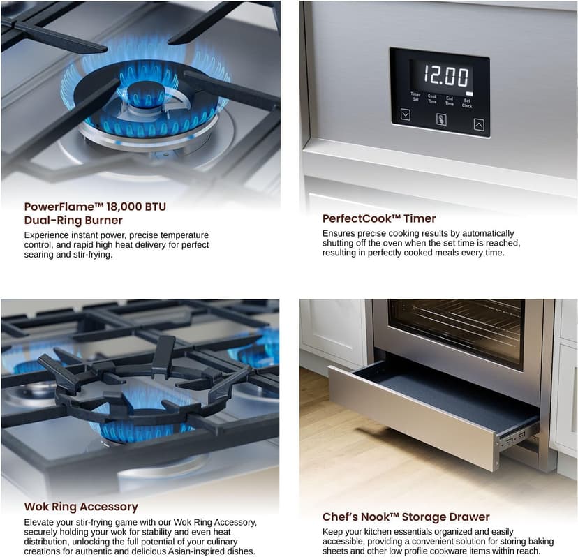 RRG361TS 36" Gas Range, 5 Sealed Burners, 4.3 cu. Ft. Capacity, Freestanding Slide-in Convection Oven, Easy Reach Racks, Clock and Timer, Stainless Steel