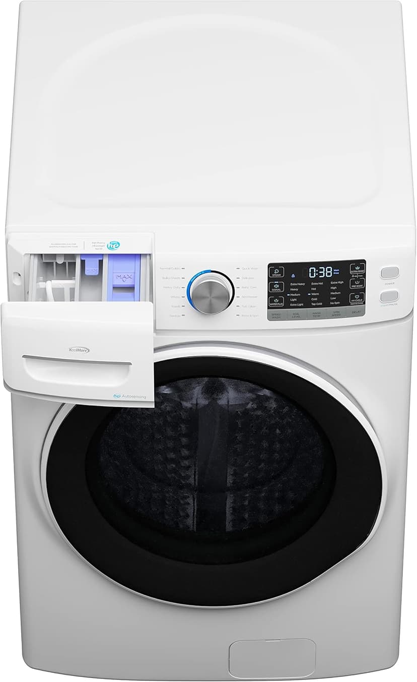 KoolMore FLW-5CWH 27" Front Load X-Large 4.5 Cu. Ft Machine with Quiet Inverter Motor, Steam and Water Plus Functions, 20-Minute Quick, 12 Washing Cycles [120V], White