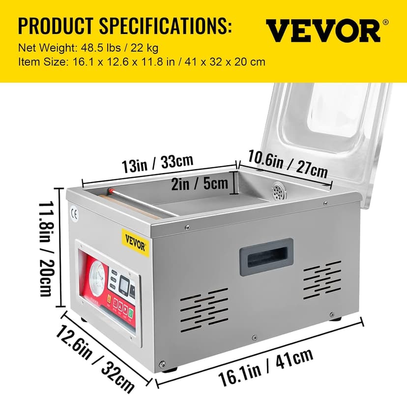 VEVOR Chamber Vacuum Sealer, DZ-260A 6.5 cbm/h Pump Rate, Excellent Sealing Effect with Automatic Control, 110V/60Hz Professional Foods Packaging Machine Used for Fresh Meats (260W)