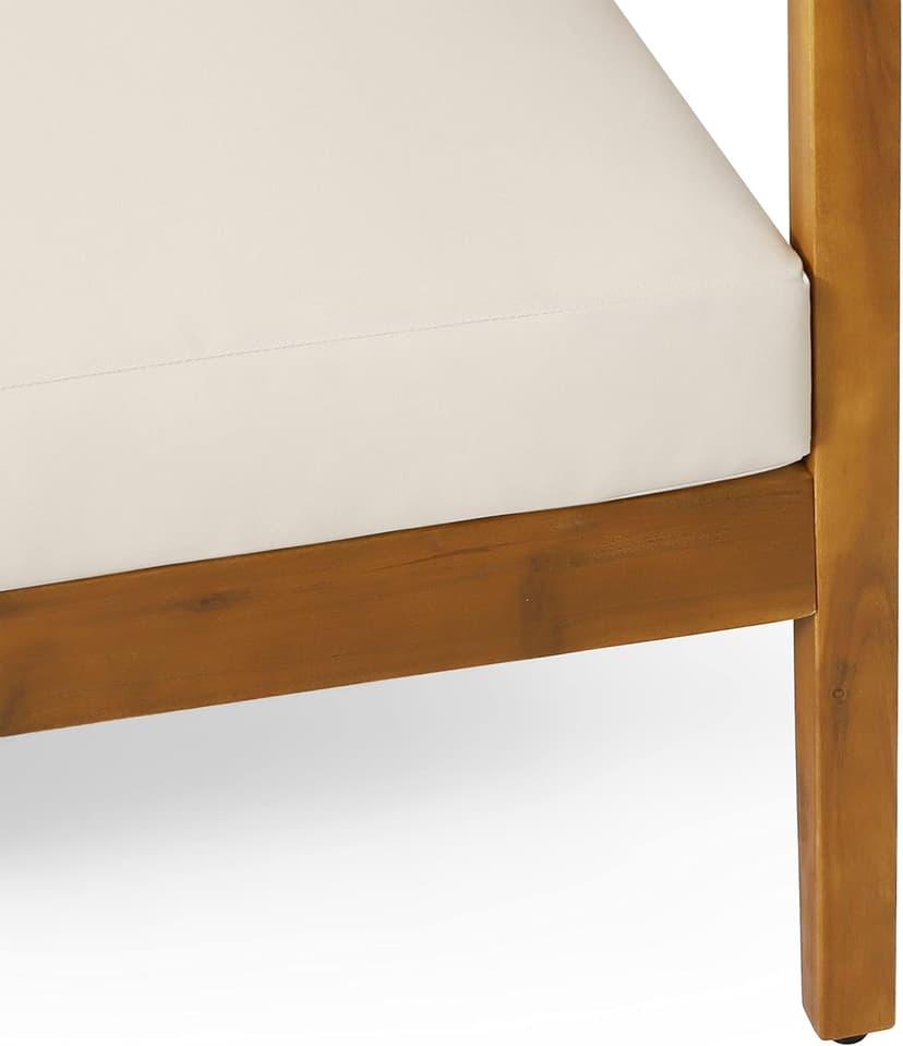 Christopher Knight Home Brooklyn Outdoor 3 Seater Sofa with Cushions - Acacia Wood - Teak/Beige
