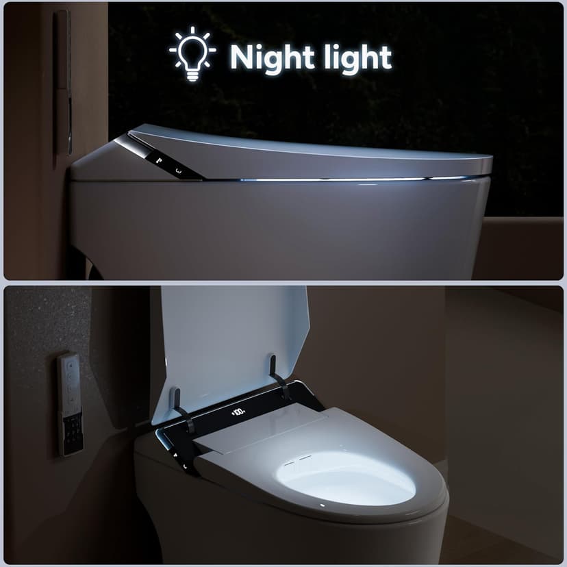 Smart Toilet with Bidet Built in, Toilets with Tank, Auto Open Close, Auto Flush, Foot Sensor, Heated Seat, Warm Water, Foam Dispenser, Elongated Bidets for Modern Bathroom, Remote, Night Light
