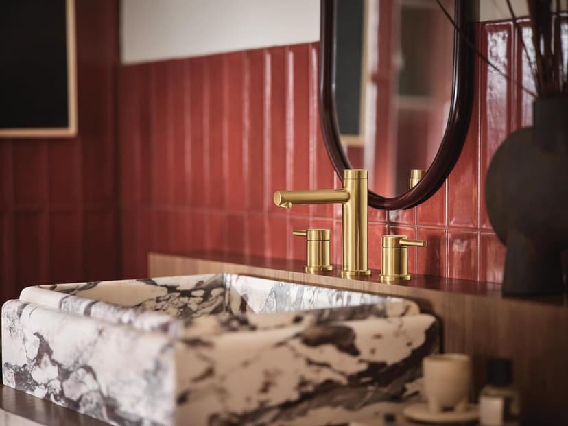 Moen Align Brushed Gold Two-Handle Three-Hole Modern Widespread Bathroom Faucet Trim Kit, Valve Required, T6193BG