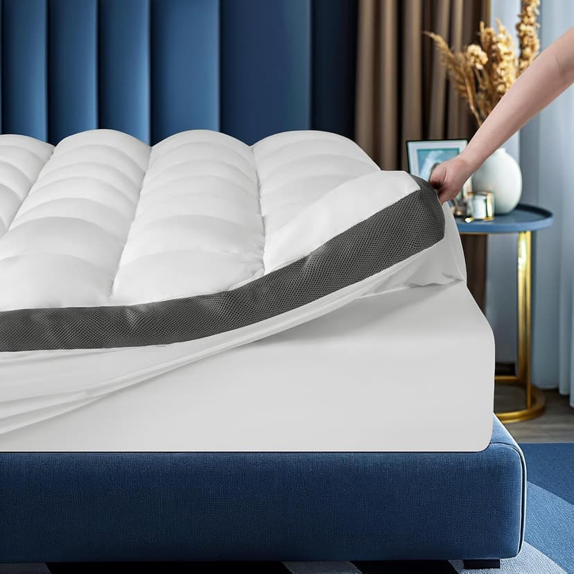 Baauye Memory Foam Mattress Topper King Size with Breathable 3D Air Mesh Sides, 1300GSM Extra Thick Plush Mattress Pad with 6"-18" Deep Pocket-(78"x80")