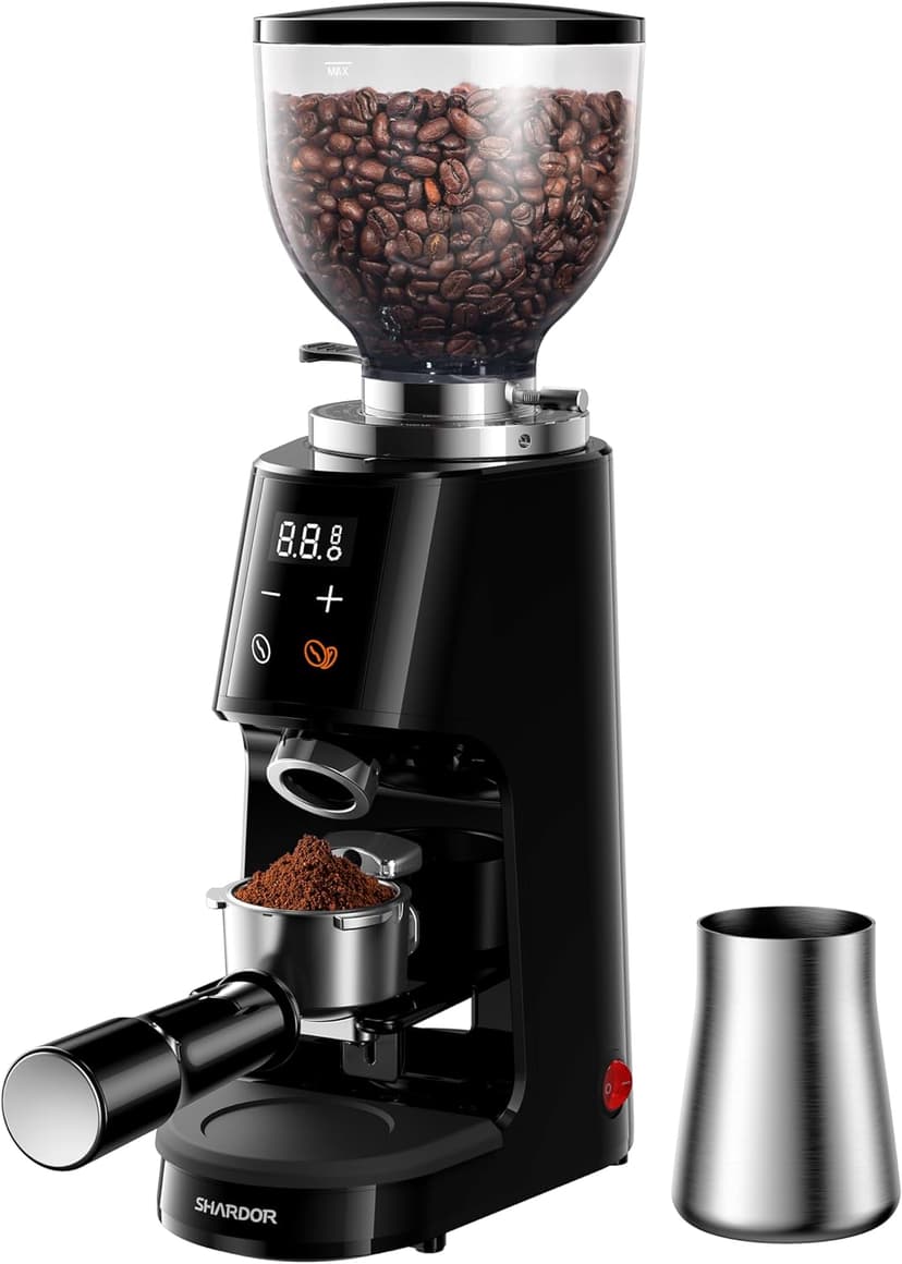 SHARDOR Professional 64mm Burr Coffee Grinder with 100 Grind Settings and All-Metal Chamber, Coffee Bean Grinder with Adjustable Electronic Timer and LED Display, Anti-Static,Black