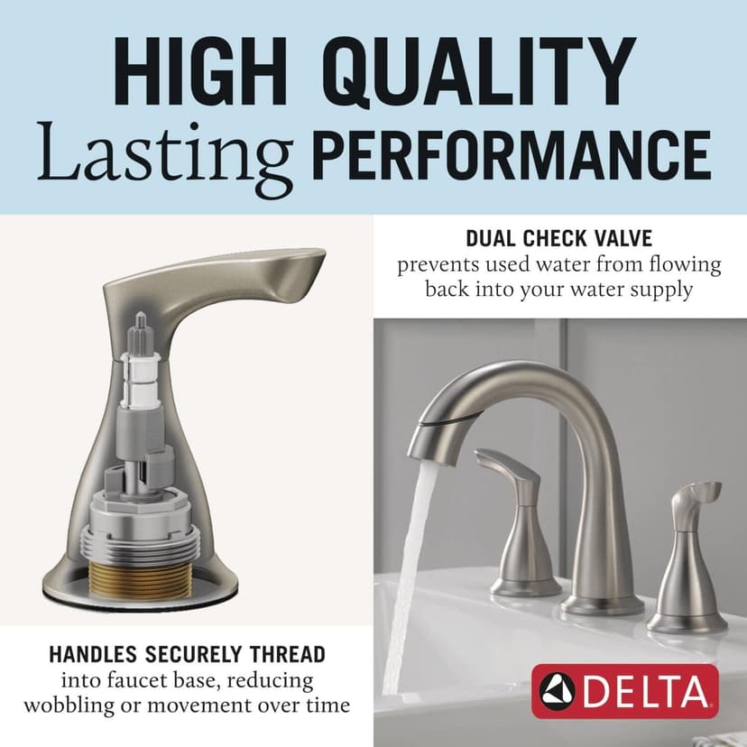 Delta Faucet Broadmoor Pull Down Bathroom Faucet Brushed Nickel, Bathroom Faucet, Widespread Bathroom Faucet 3 Hole with Magnetic Docking, Bathroom Sink Faucet, SpotShield Stainless 35765LF-SPPD