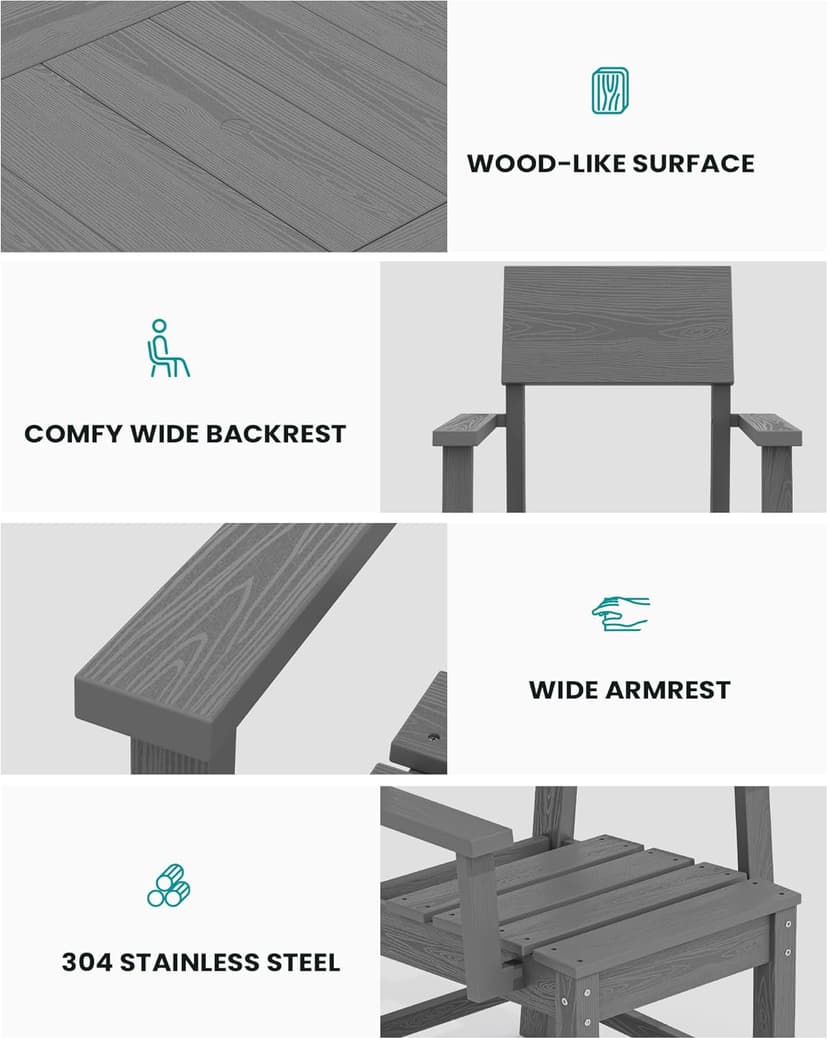 SERWALL HDPE Outdoor Dining Set, Patio Table and Chairs Set All Weather Patio Dining Set for 4, 5-Piece Patio Dining Furniture for Deck, Garden, Backyard, Gray