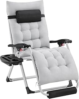 Yaheetech Zero Gravity Chair, Folding Reclining Lounge Recliner with Removable Pad & Headrest & Side Cup Holder Tray for Indoor and Outdoor Gray/1