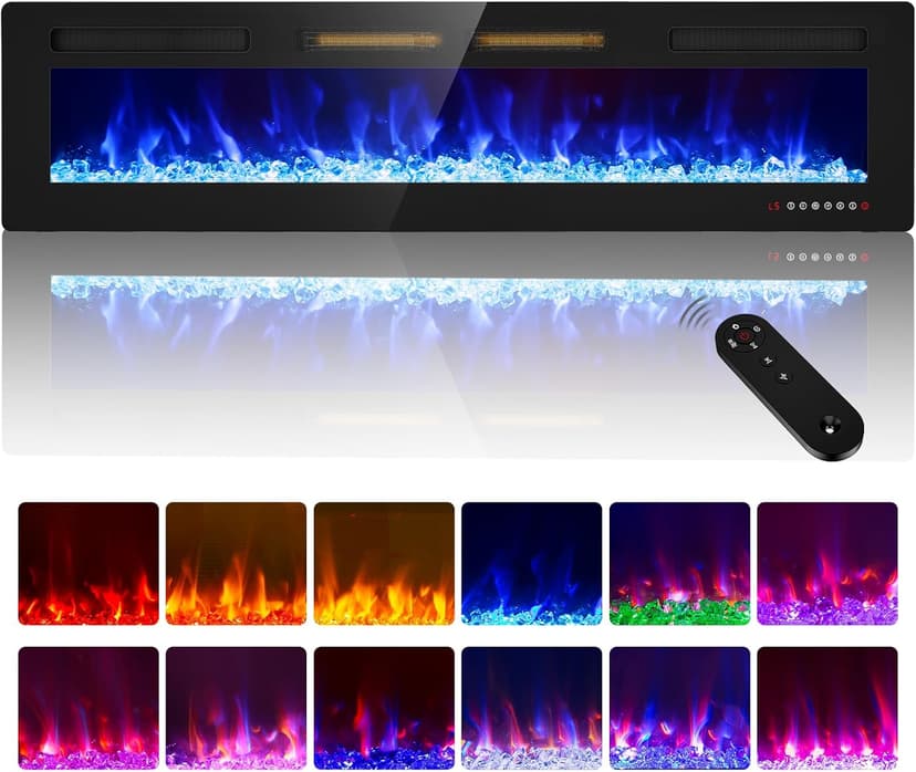 Electric Fireplace-72 inch Fireplace Wall Mount/Recessed/Free Standing-Ultra Thin Wall Fireplace Electric with Remote Control, Timer, Double Heat Vent, 750w/1500w