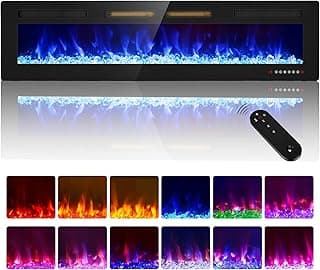 Electric Fireplace-72 inch Fireplace Wall Mount/Recessed/Free Standing-Ultra Thin Wall Fireplace Electric with Remote Control, Timer, Double Heat Vent, 750w/1500w