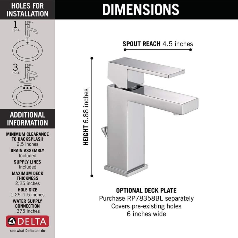 Delta Faucet Modern Single Hole Bathroom Faucet, Chrome Single Handle Bathroom Faucet, Bathroom Sink Faucet, 1.2 GPM, Push Pop-Up Drain Assembly, Chrome 567LF-PP