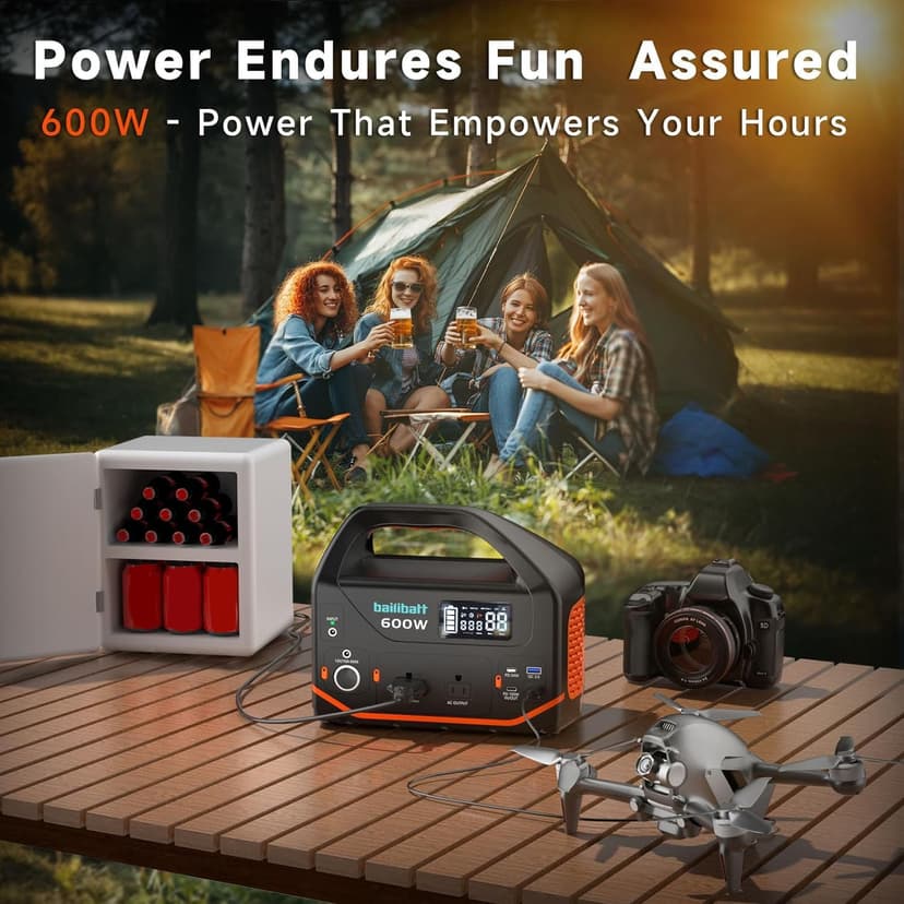 Portable Power Station 600W,293Wh Portable Generator for Home Use, Quiet Generator for Camping Travel Emergency CPAP Survival Backup Outdoor Apartment,100W PD & 110V Pure Sine Wave AC Outlet