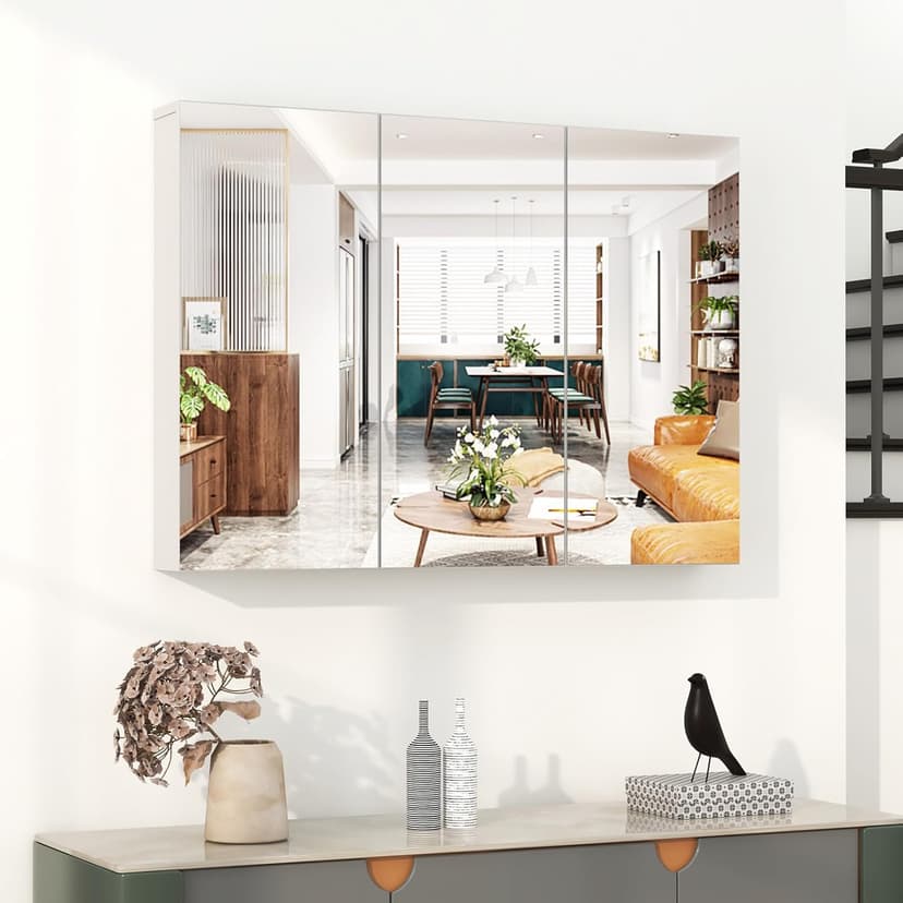 Tangkula Mirrored Medicine Cabinet, Large Wide Wall Mounted Storage Cabinet with 3 Mirror Doors & Adjustable Shelf, 36 x 4.5 x 25.5 Inch, Bathroom Mirror Medicine Cabinet (36 x 25.5 Inch)