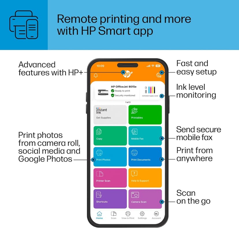 HP OfficeJet 8015e Wireless Color All-in-One Printer, 6 month Instant Ink trial included