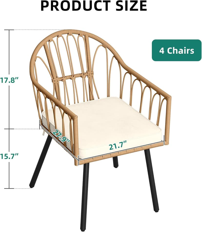 YITAHOME 4 Pieces Rattan Wicker Dinning Chairs, Outdoor Indoor Patio Furniture Set with Cushion and Curved Back All Weather Bistro Chair for Garden Backyard Porch Poolside Restaurant (Beige)