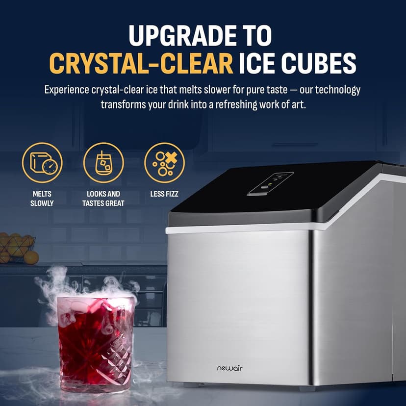 Newair Silver Countertop Ice Maker Machine, Compact Automatic Ice Maker, Cubes Ready in Under 15 Minutes, Portable Ice Cube Maker, Perfect for Home/Kitchen/Office/Bar