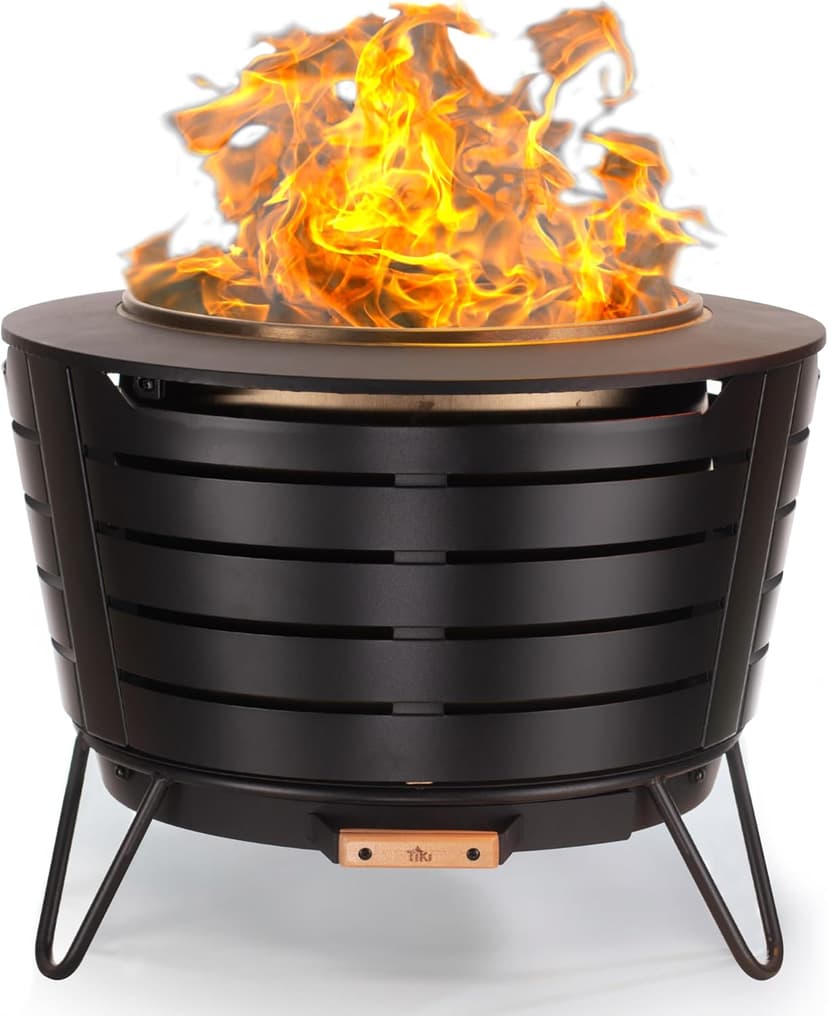 25-Inch Smokeless Patio Fire Pit, Wood Burning with Removable Ash Pan & Weather-Resistant Cover, Modern Black Design – Ideal Outdoor Smokeless Fire Pit for Backyard & Patio