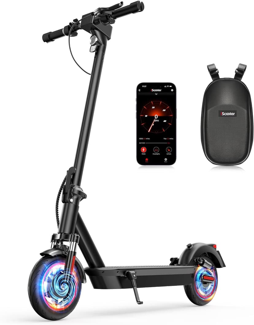 iScooter Electric Scooter Adults, 50/37 Miles Long Range,28 MPH Max Speed, 800W Motor E Scooter Foldable with 10" Pneumatic Tires, Turn Signals, Dual Suspension & Double Brakes, Smart App