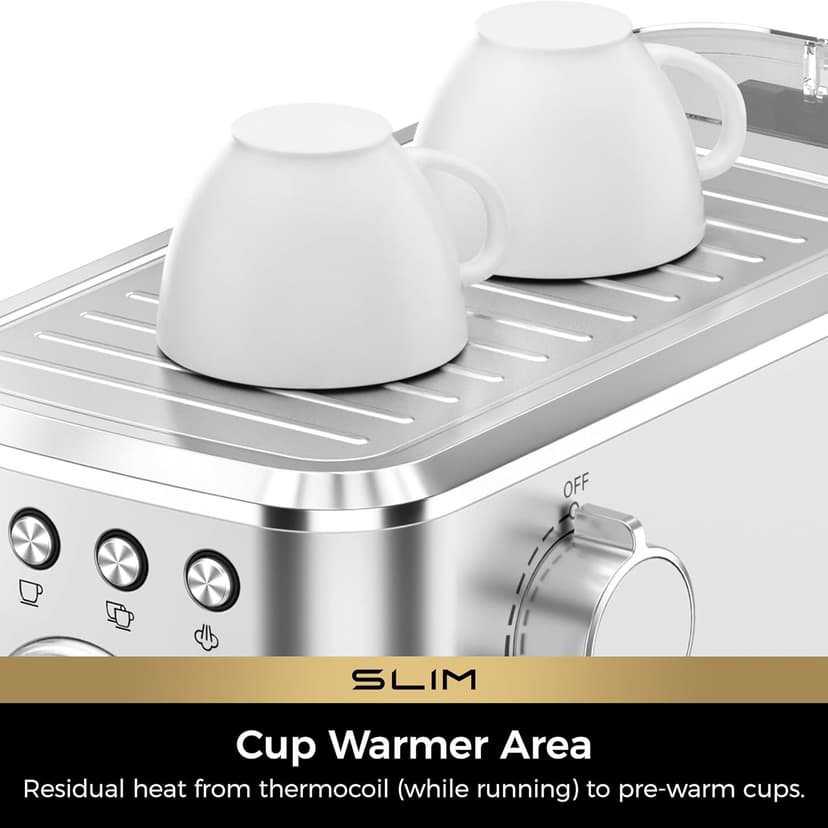 CHULUX Slim Espresso Machine with Milk Frother Steam Wand, 20 Bar Professional Italian Pump Espresso Coffee Machine for Home Cappuccino & Latte Maker, Silver